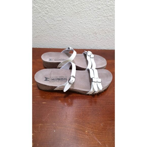 Mephisto Women's White Cork Sandals Size 37 US 6-6.5 Double Strap Adjustable Lea - Picture 3 of 8